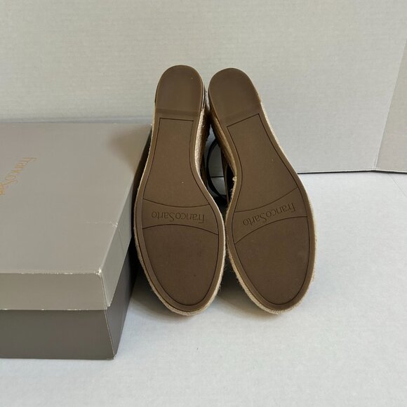 Size 11 Women's Black Leather Franco Sarto Clemens Wedge Espadrille Sandals - Picture 5 of 9